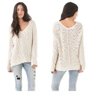 Free People Women XS Songbird Long Chunky Sweater Ivory V Neck Raglan Sleeve